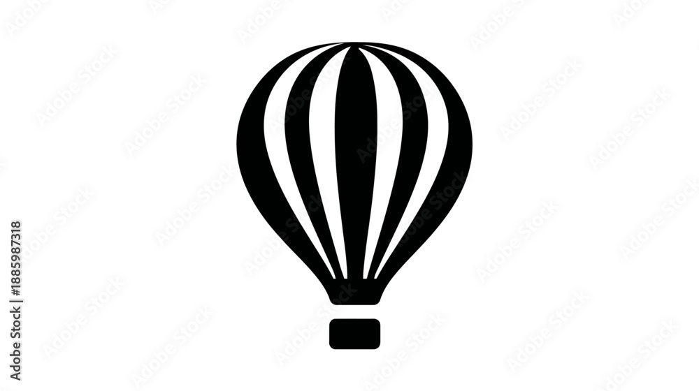 Obraz premium Black and white illustration of a hot air balloon, featuring vertical stripes and a rectangular base