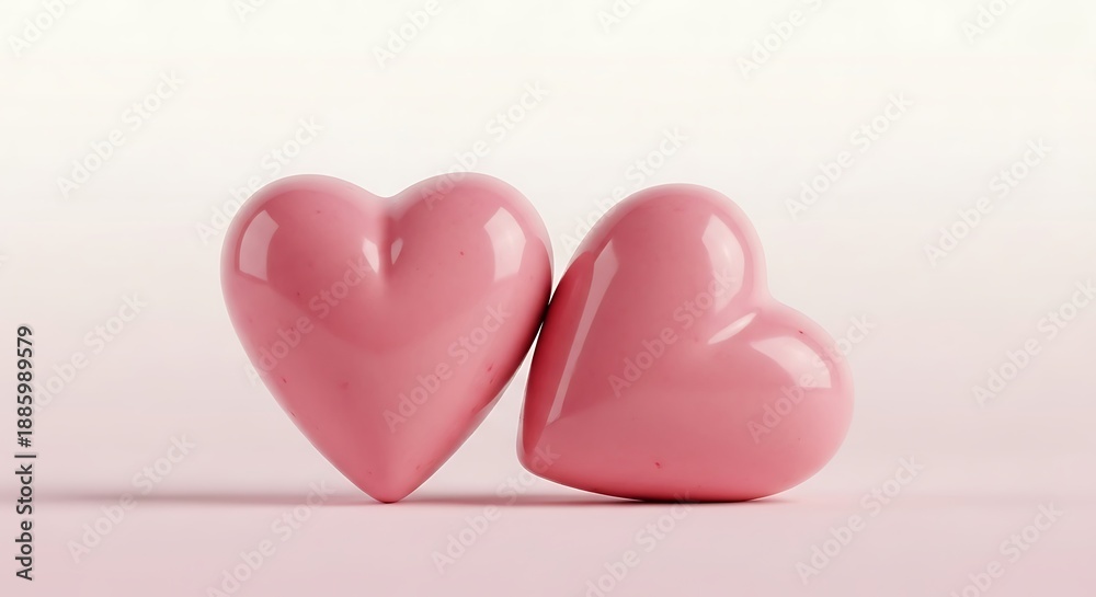 Fototapeta premium Two intertwined pink hearts on a soft background