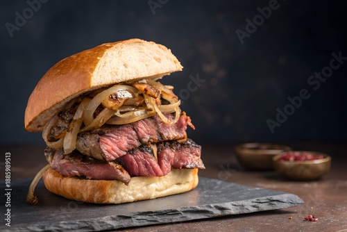 Grilled Ribeye Steak Sandwich with Caramelized Onions 