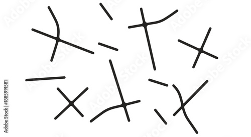 Abstract Black Lines and Crosses on White Background.