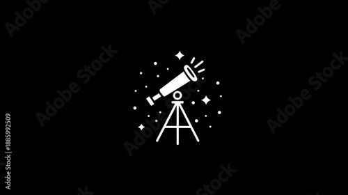 A simple illustration of a telescope pointed towards a star-filled night sky