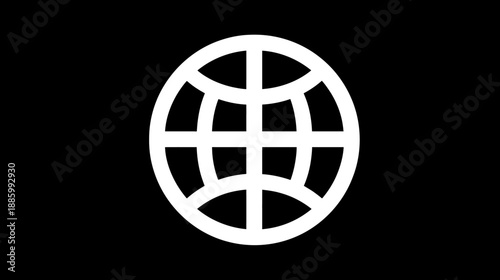 A white graphic representing the earth enclosed in lines against a black background