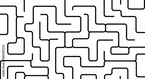Abstract Maze Pattern Black Lines White Background.