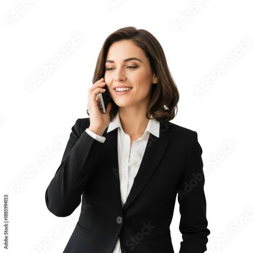 Businesswoman talking on phone isolated on transparent background