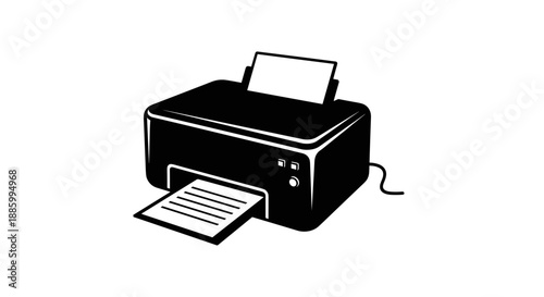 Black and White Illustration of a Modern Printer Device.
