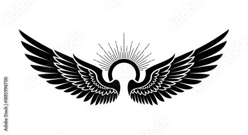 Black Angel Wings with Sunburst Symbol.
