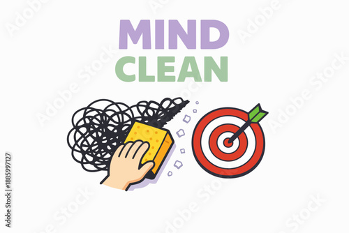 Mental clarity cleanup concept with erasing scribble and target focus