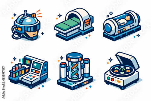 Retro futurism communication antenna icon set with radar satellite and signal tower