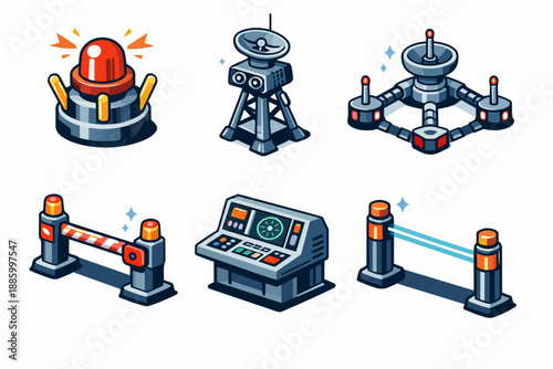 Security approval flow icon set with biometric checks and status controls