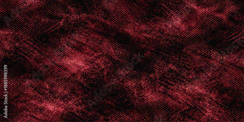 A dark vintage backdrop featuring a grungy red leather and fabric texture with an old paint pattern on a dirty metal surface for a textured horror wallpaper design