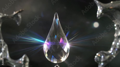 Crystal Drop: A stunning display of light refraction is captured within a single, flawless crystal droplet, showcasing its exquisite facets and inherent purity.