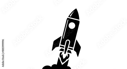 Black Rocket Ship Launching into Space with Flames.