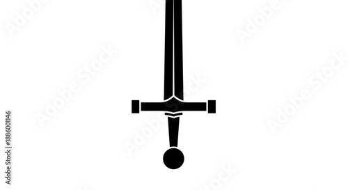 Black silhouette of a medieval sword on a white background.