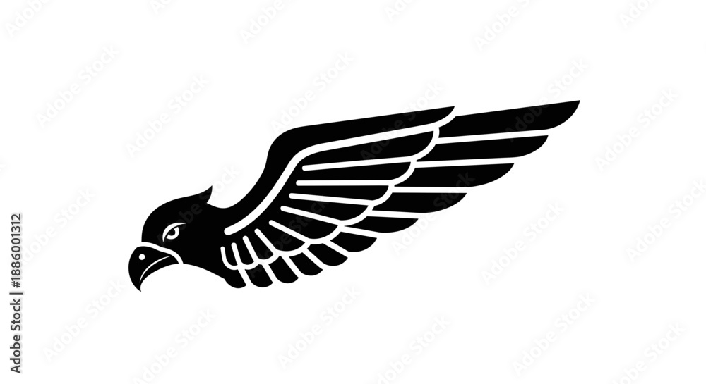 Obraz premium Black Silhouette of an Eagle Head with Wings Spread.