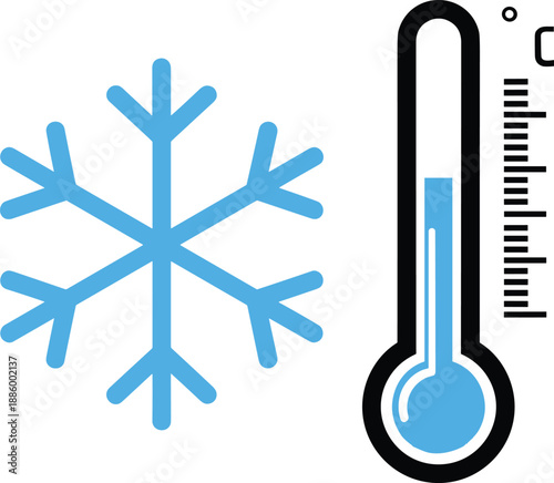 Cold Weather Temperature Icon with Snowflake and Thermometer, Blue Freezing Climate Symbol for Weather Forecast, App, and UI Design