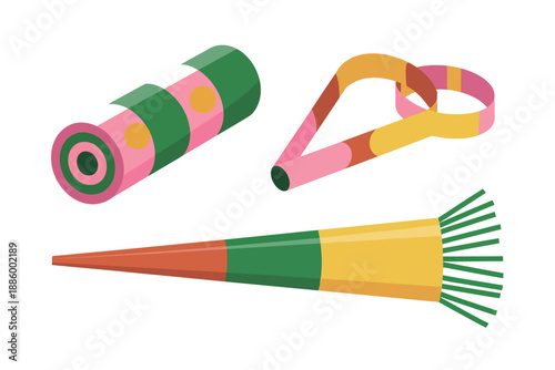 Colorful Party Horns and Noise Makers for Celebrations and Festive Events with Ribbons