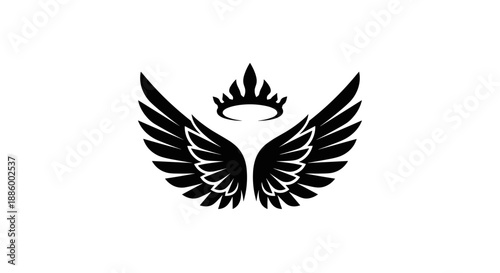 Black Wings and Crown Emblem Symbol.