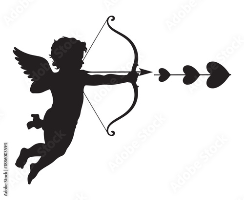Fotografie Cupid Shooting Arrow at Hearts in Flight
