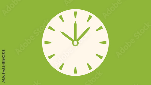 Clock Face Showing Ten Past One on Green Background.