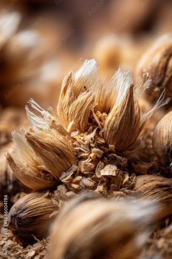 Fototapeta premium Macro Close-Up of Crushed Malt Grist with Intact Husks and Coarse Texture