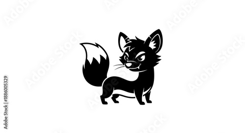 Cute Black Fox Cartoon Character Illustration.