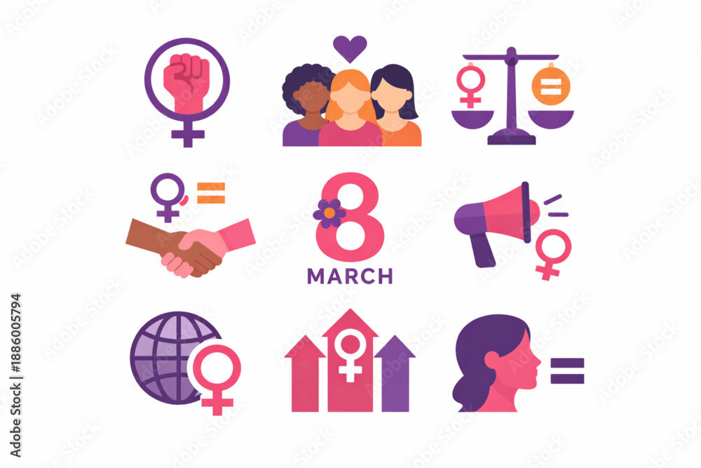 Fototapeta premium International Women’s Day women equality symbols icon set