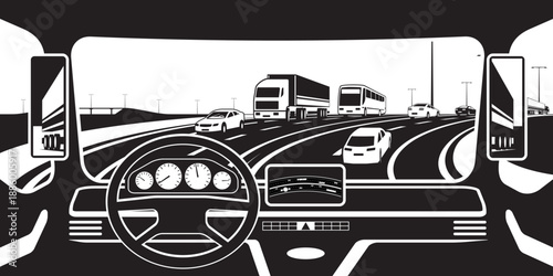 View from truck to highway - vector illustration