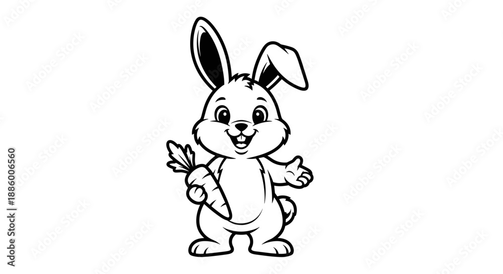 Obraz premium Cute cartoon bunny holding a carrot illustration.