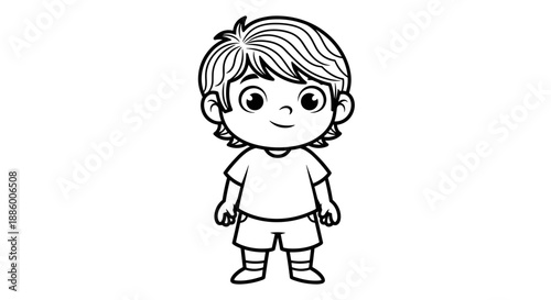 Cute Cartoon Boy Character Outline.