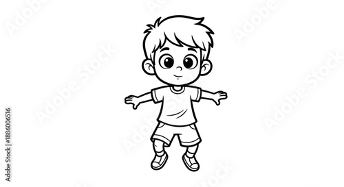 Cute Cartoon Boy Standing with Arms Outstretched.