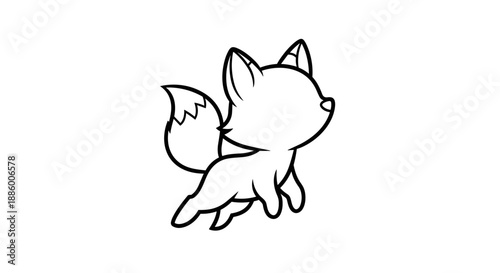 Cute Cartoon Fox Illustration Line Art.