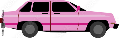 vector image of a pink sedan car from the side with a white background
