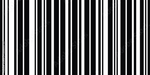 Seamless barcode stripe vector illustration with vertical black lines isolated on white background for retail scanning technology design usage concept