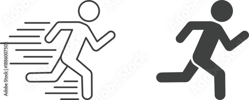 Running human motion icon set showing speed movement outline solid styles for fitness sport app UI UX vector design graphics