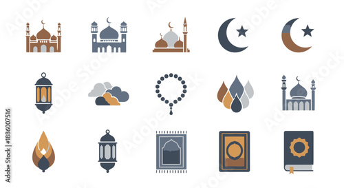 Islamic symbols and elements collection.