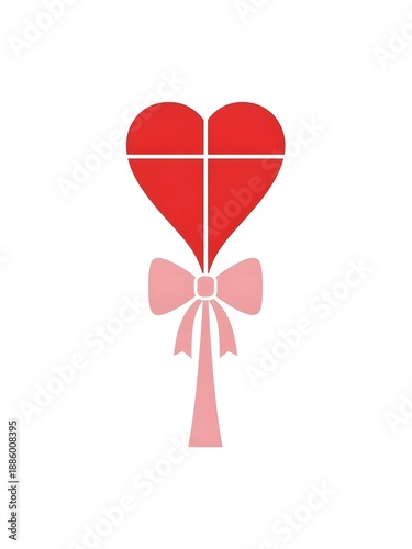 Red heart with bow symbolizing love and affection in flat design  
