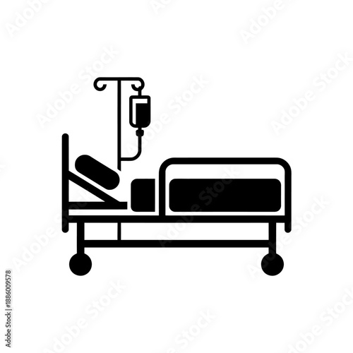 Simple hospital bed with adjustable backrest and wheels isolated