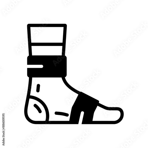 Flat cartoon style foot wearing a medical walking boot isolated