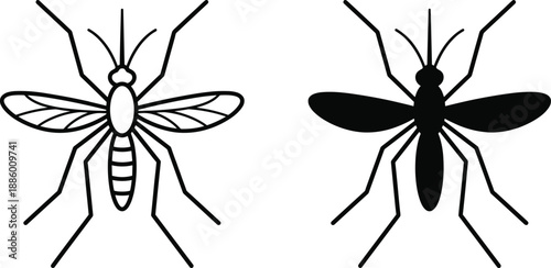 Mosquito insect icon illustration showing outline and solid styles for health warning biology pest control medical vector design usage