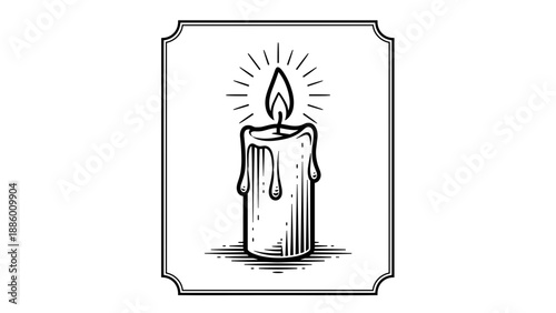 Detailed illustration of a burning candle with radiant light and intricate design.