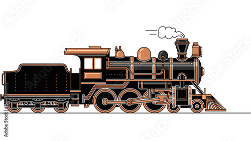 Detailed illustration of a classic steam locomotive train ready to travel on rails.