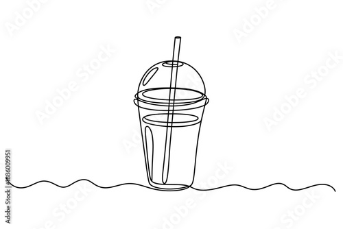 Hand drawn empty plastic cup with straw isolated on transparent background