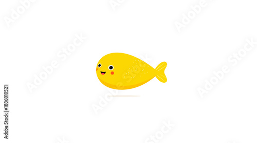 Cute yellow cartoon fish illustration with a happy smiling face on a plain white background, perfect for children's designs and aquatic themes.