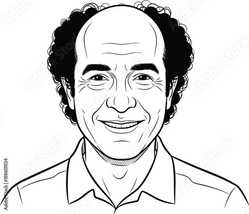 Bald, man, portrait, illustration, black, and, white, line, art, hand, drawn, face, sketch, minimalist, vector, style, graphic, design, outline, drawing