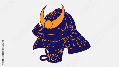 Detailed Illustration of a Traditional Japanese Samurai Helmet.