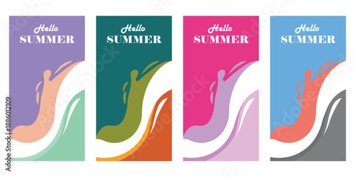 Colorful summer covers with abstract designs and white accents