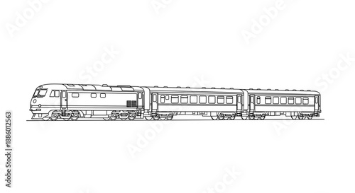 Detailed Sketch of a Modern Passenger Train on Tracks.