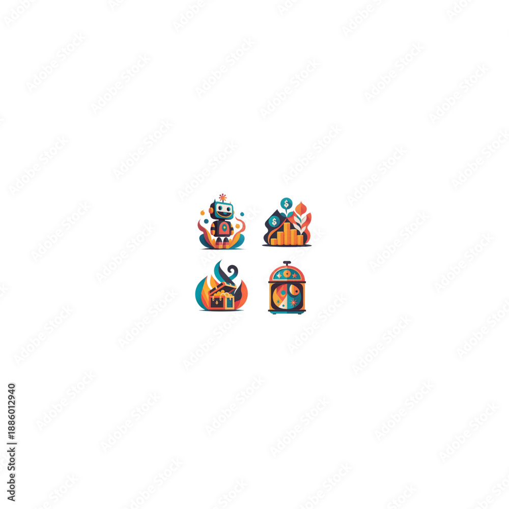 Obraz premium Colorful vector icons depicting home, music, and laughter symbols 