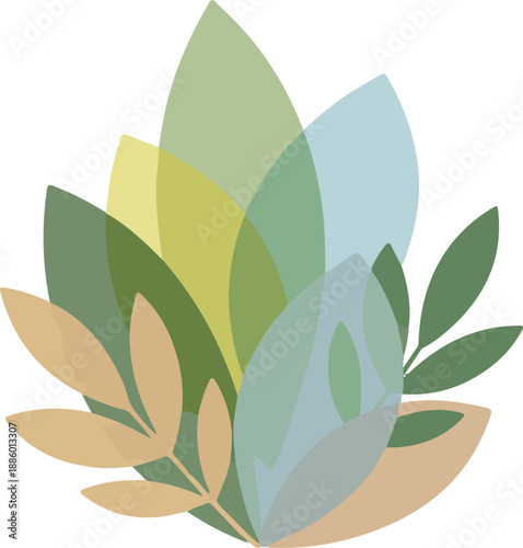 Artistic composition of overlapping transparent colorful leaves