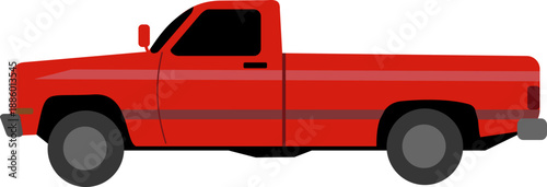 vector image of a red pickup truck from the side with a white background